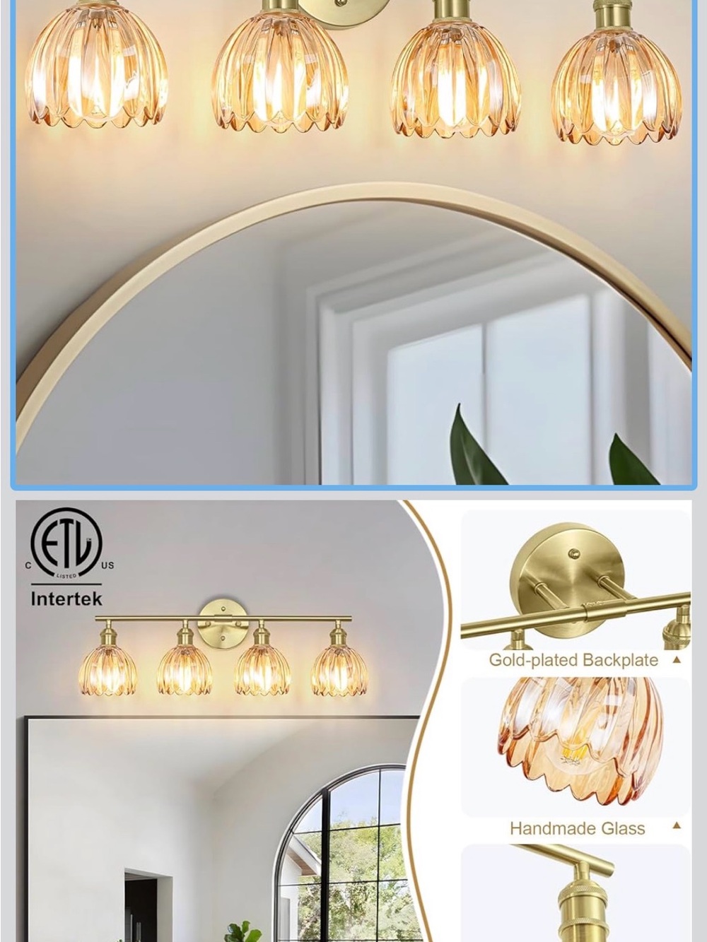 Gold Glass 4-Light Vanity Wall Sconce
